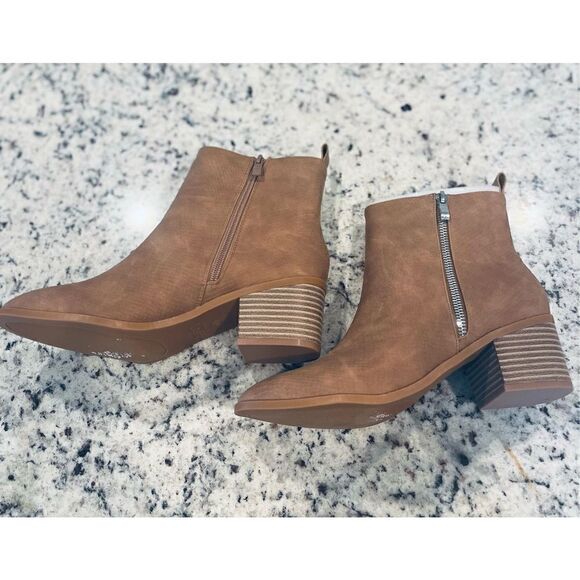 FISACE Womens V Cut Out Ankle Boot Pointed Toe Snakeskin Chunky Stacked Mid Heel - Picture 7 of 7